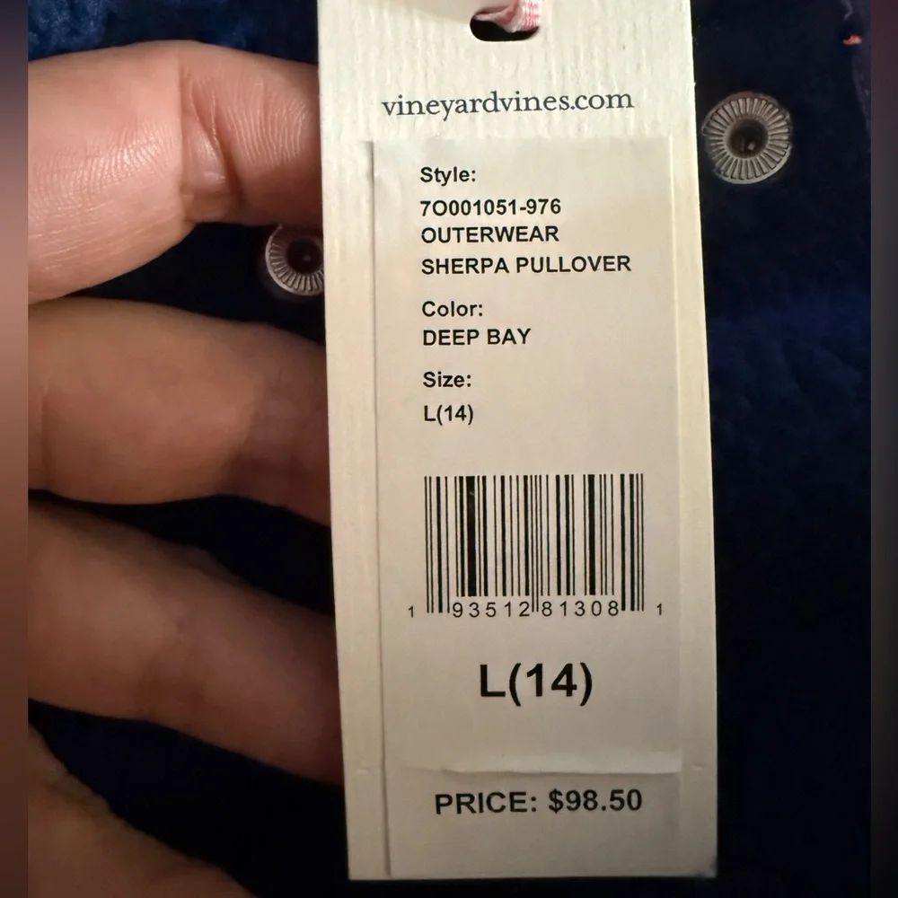 Vineyard Vines Kids SherpaPullover Quarter Snap Henley Blue & Orange - 14  New - Picture 3 of 7